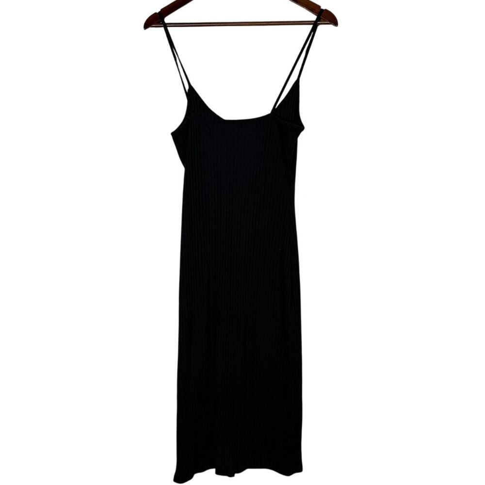 ZARA Ribbed Bodycon Midi Dress Strappy Stretch Slim Round Neck M Black #3472 - Picture 5 of 15